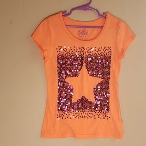 Justice Sz 7 Neon Orange Sequined Star Tee